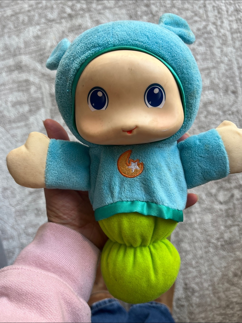 Blue and Green Plush Baby Toy Doll - Soft Cuddly Comfort with music